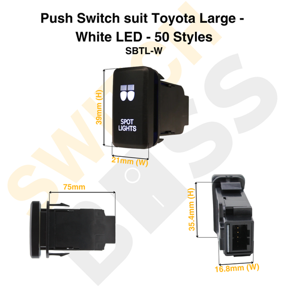 Push Switch suit Toyota Large - White LED - 50 Styles