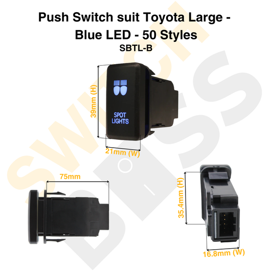Push Switch suit Toyota Large - Blue LED - 50 Styles
