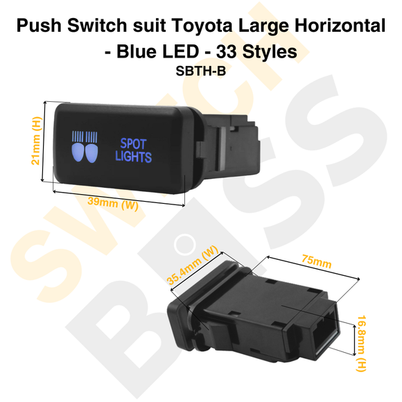 Push Switch suit Toyota Large Horizontal - Blue LED - 33 Styles