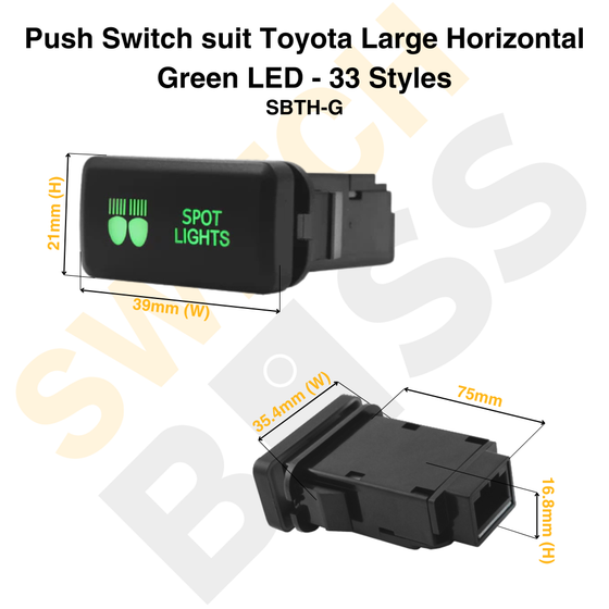 Push Switch suit Toyota Large Horizontal - Green LED - 33 Styles