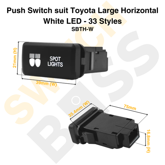 Push Switch suit Toyota Large Horizontal - White LED - 33 Styles