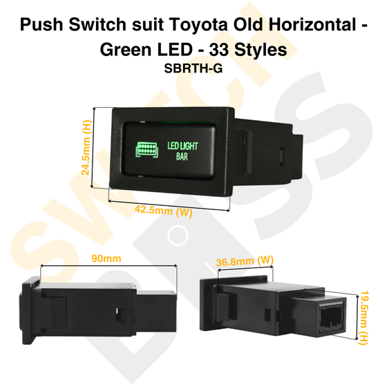 Push Switch suit Toyota Old Horizontal - Green LED - 33 Styles