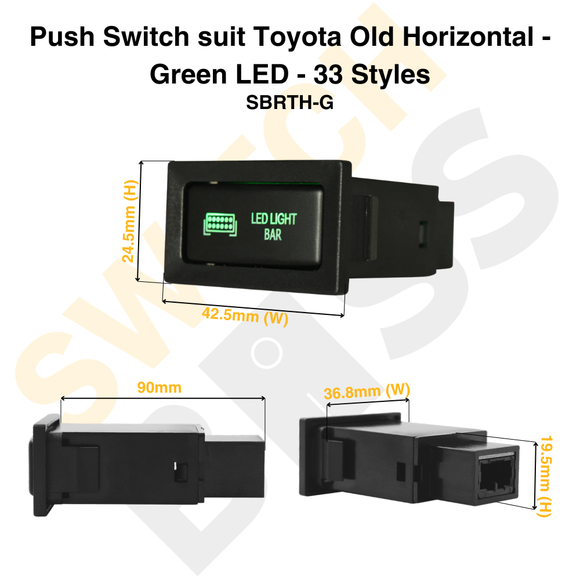 Push Switch suit Toyota Old Horizontal - Green LED - 33 Styles
