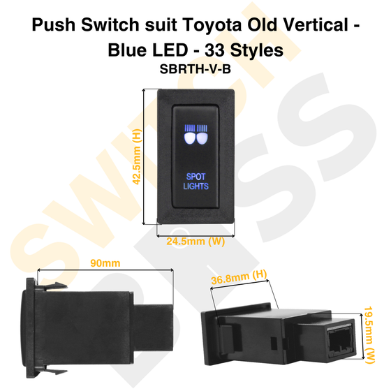 Push Switch suit Toyota Old Vertical - Blue LED - 33 Styles