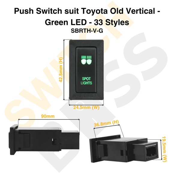Push Switch suit Toyota Old Vertical - Green LED - 33 Styles