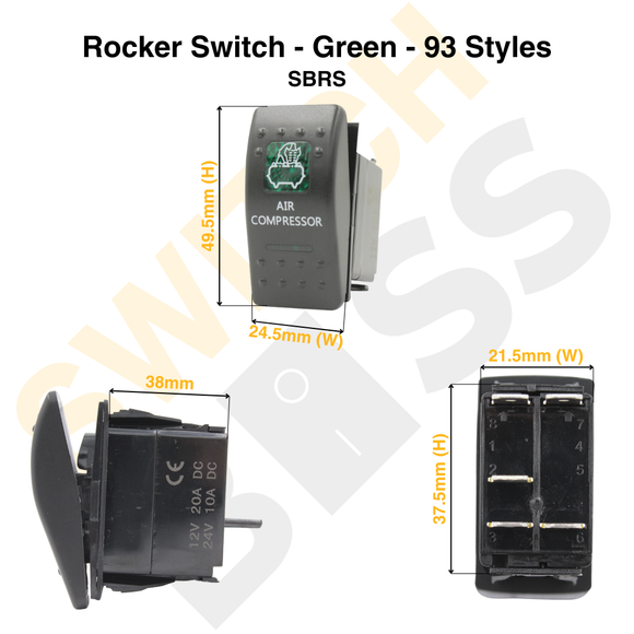 Rocker Switch - Green - 93 Styles