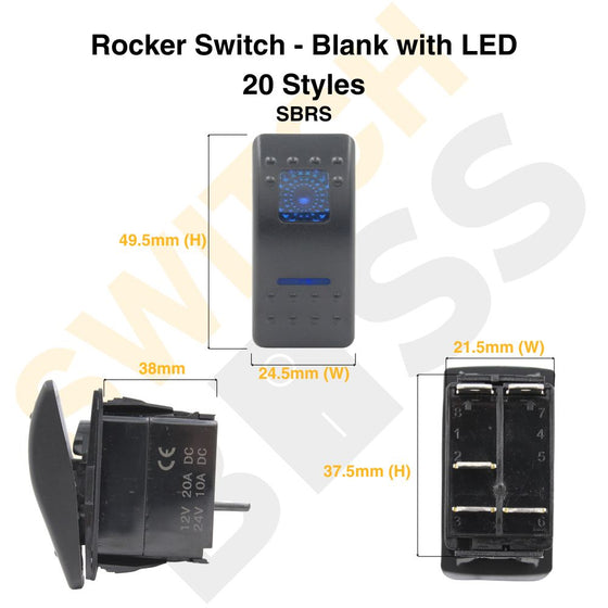 Rocker Switch - Blank with LED - 20 Styles