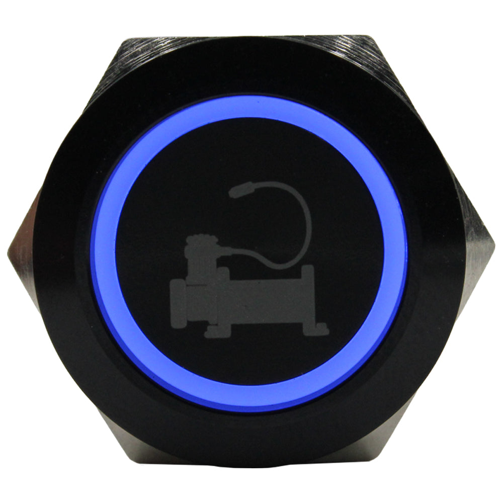 Laser Etched 19mm Push Switch/Blue Ring LED (R19 Series) - 0