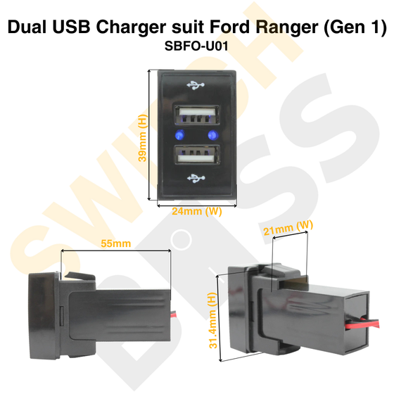 Dual USB Charger suit Ford Ranger (Gen 1)