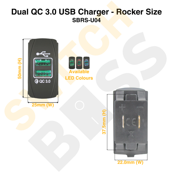 Dual QC 3.0 USB Charger - Rocker Size