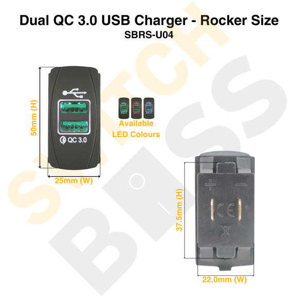 Dual QC 3.0 USB Charger - Rocker Size