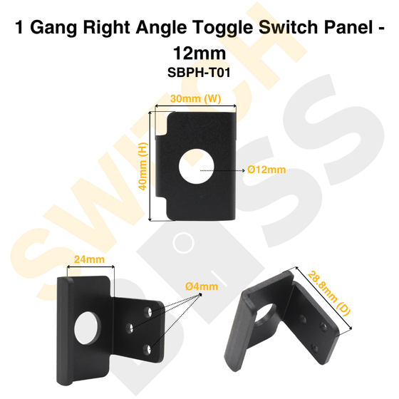 1 Gang Right Angle Toggle Switch Panel - 12mm