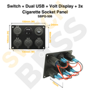 Switch + Dual USB + Volt Display + 3x Cigarette Socket Panel-7