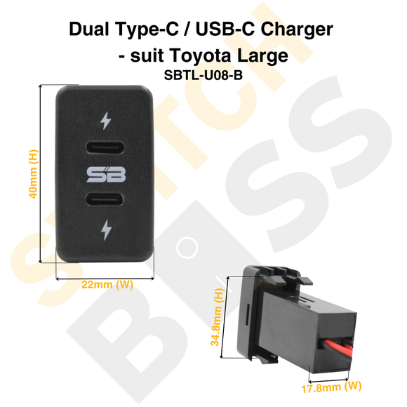 Dual Type-C / USB-C Charger - suit Toyota Large