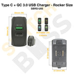 Type C + QC 3.0 USB Charger - Rocker Size
