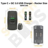 Type C + QC 3.0 USB Charger - Rocker Size