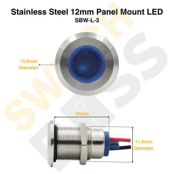 Stainless Steel 12mm Panel Mount LED
