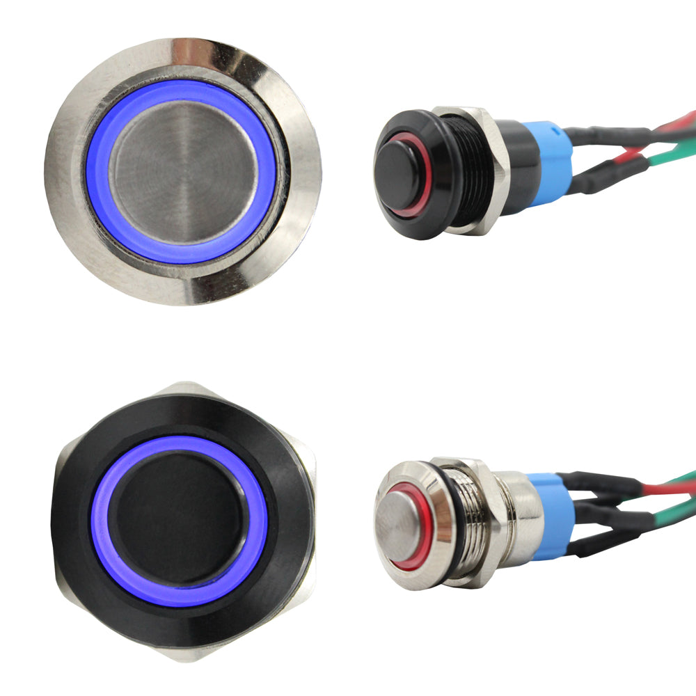 12mm Latching Push Button Switch with LED (Pre-Wired)