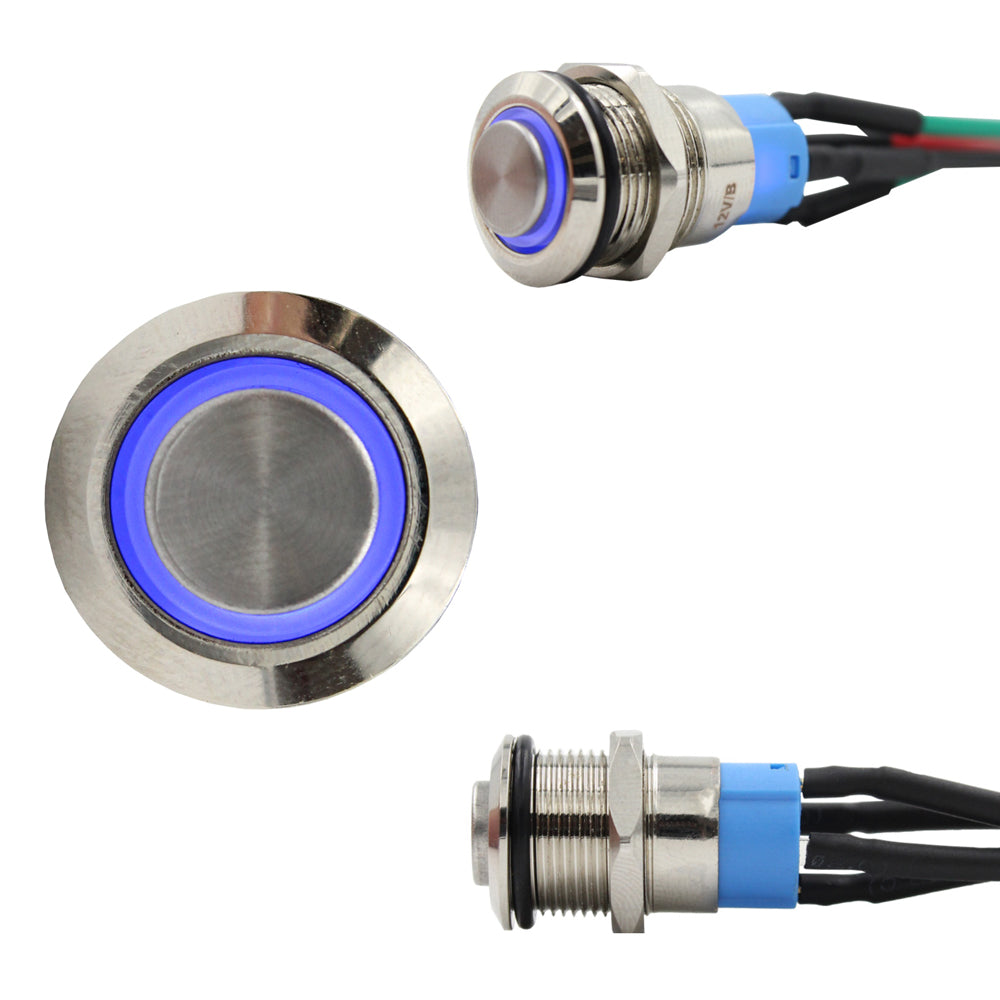 12mm Latching Push Button Switch with LED (Pre-Wired)