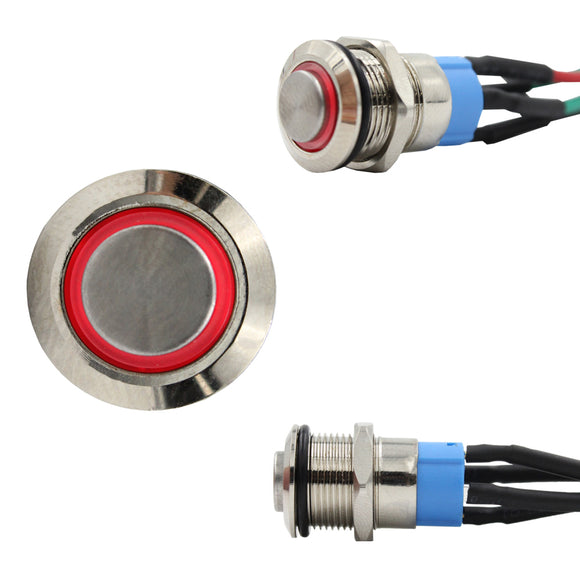 12mm Latching Push Button Switch with LED (Pre-Wired)