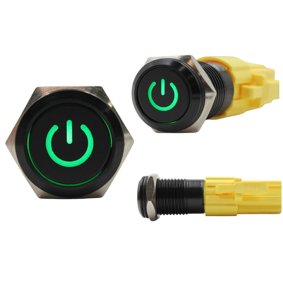 Laser Etched 16mm Green LED Power