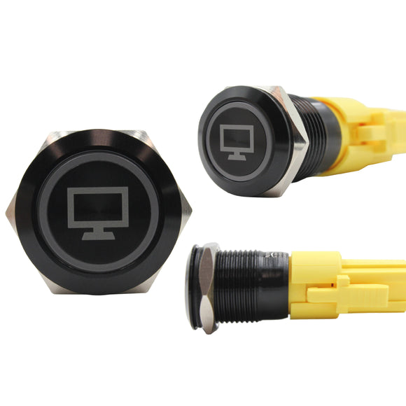 Laser Etched 19mm Push Switch/Blue Ring LED (R19 Series)