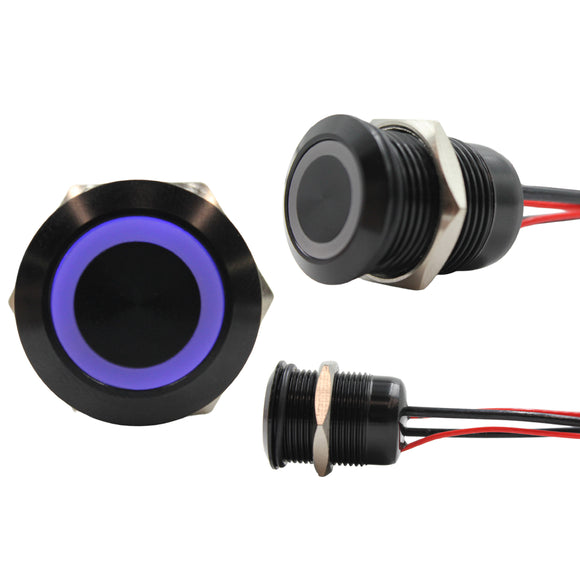 19mm Latching Push Button Switch Blue LED