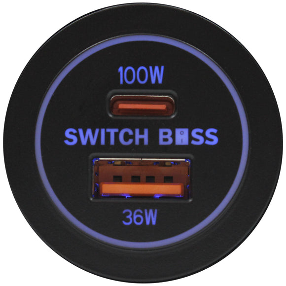 100W Type-C USB + 36W USB-A - Round