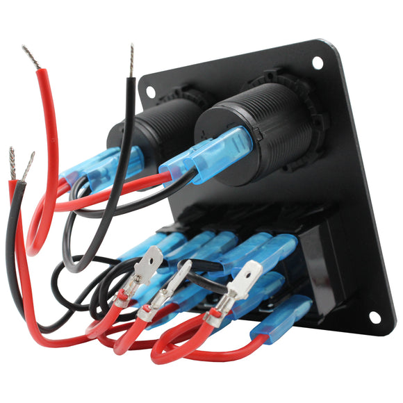 3 Rocker Switch + Cig Socket + Dual USB Panel