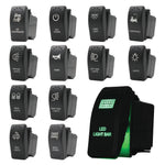 Laser Etched Rocker Switch - Green LED - 38 Styles
