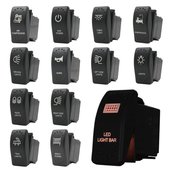 Laser Etched Rocker Switch - Amber LED - 88 Styles