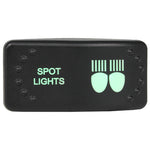 Laser Etched Horizontal Rocker Switch - Green LED - 90 Styles
