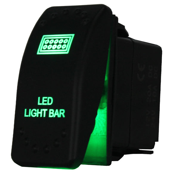 Laser Etched Rocker Switch - Green LED - 88 Styles