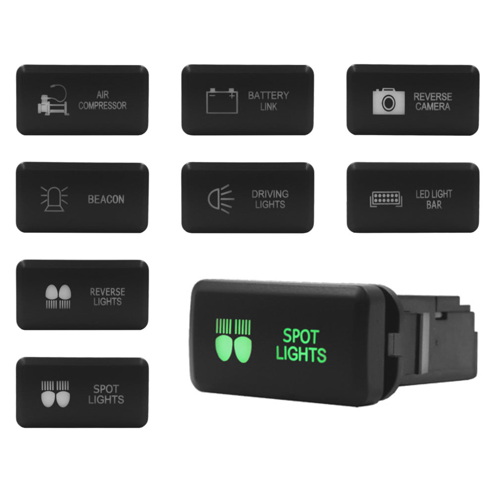 Push Switch suit Toyota Large Horizontal - Green LED - 33 Styles