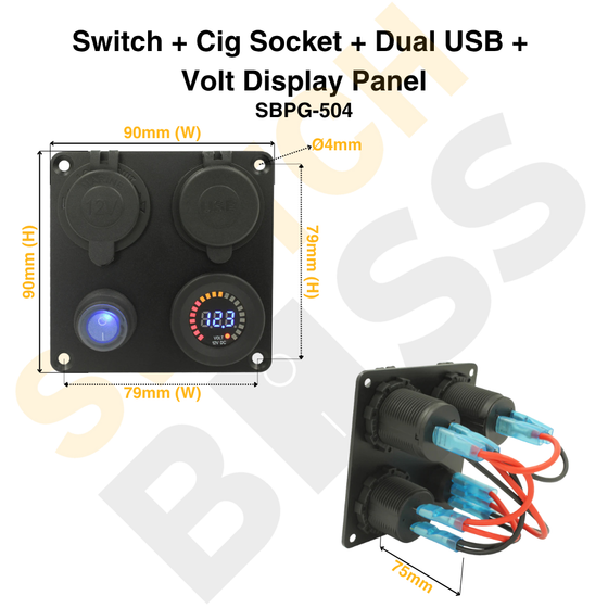 Switch + Cig Socket + Dual USB + Volt Display Panel