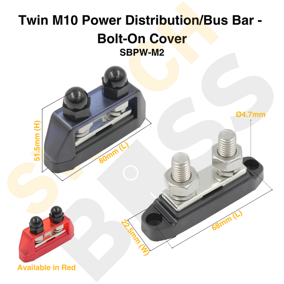 Twin M10 Power Distribution/Bus Bar - Bolt-On Cover
