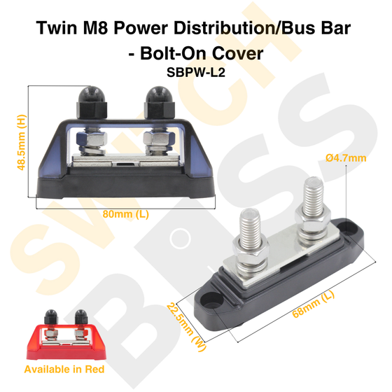 Twin M8 Power Distribution/Bus Bar - Bolt-On Cover