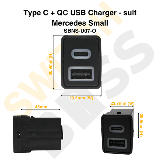 Type-C + QC USB Charger - suit Mercedes Small