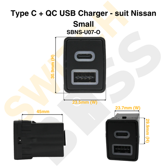 Type C + QC USB Charger - suit Nissan Small