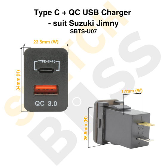 Type C + QC USB Charger - suit Suzuki Jimny