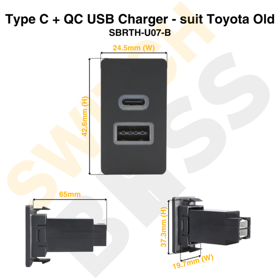 Type C + QC USB Charger - suit Toyota Old