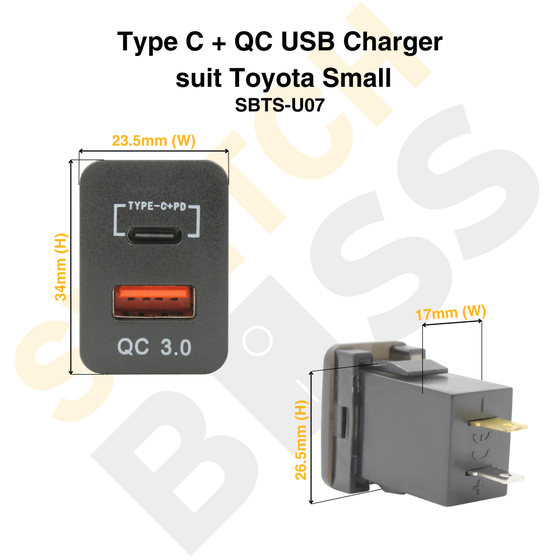 Type C + QC USB Charger - suit Toyota Small
