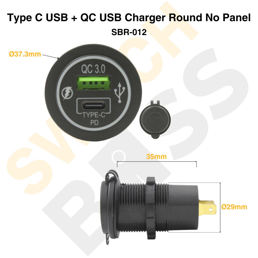 Sizing Guide Type C USB + QC USB Charger Round No Panel
