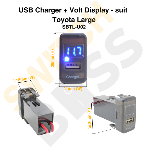 USB Charger + Volt Display - suit Toyota Large