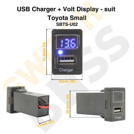 USB Charger + Volt Display - suit Toyota Small
