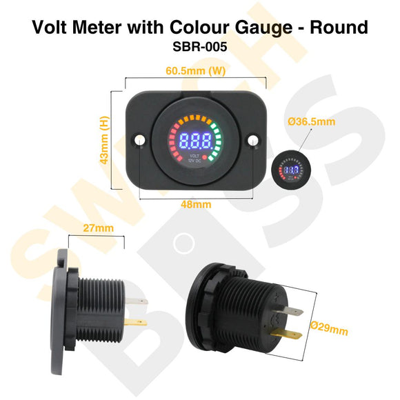 Sizing Guide Volt Meter with Colour Gauge - Round