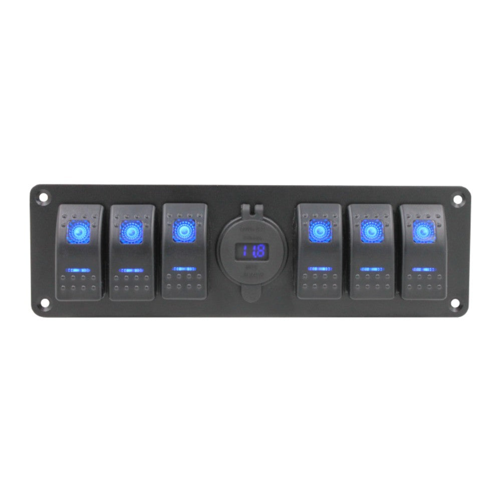 6 Rocker Switch + 4.2A Dual USB Charger with Volt Display by Switch Boss