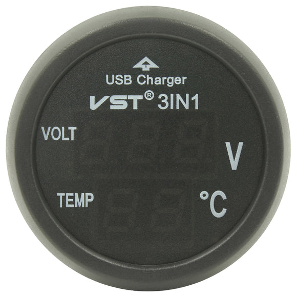 Car USB Charger + Volt + Temperature