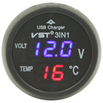 Car USB Charger + Volt + Temperature