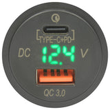USB Type C  + Volt Meter + USB Charger - Round